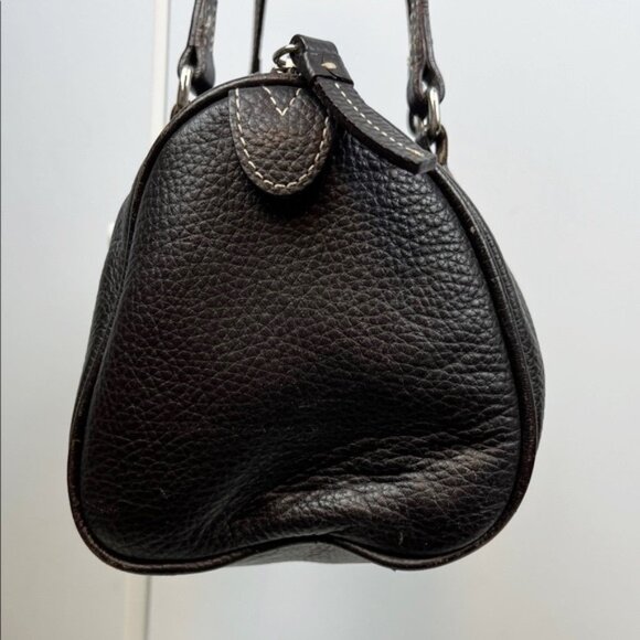 Dooney & Bourke Deep Dark Brown Pebbled Leather Barrel Shoulder Bag - Picture 2 of 16